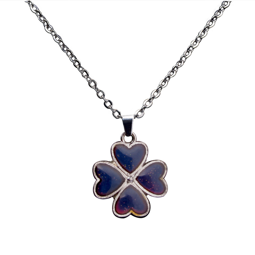 Wholesale Four Leaf Clover Petal Temperature Sensitive Color Changing Pendant Necklaces